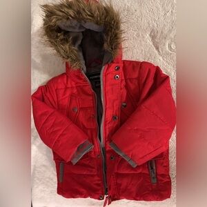 Rothschild Cherry Puffer Coat with Fur Trim